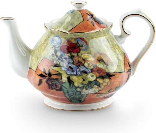 Tetera de 30 oz de Van Gogh Pinturas de porcelana china hueso Tetera de té suelto Diseño floral Vintage Tetera de cerámica estilo europeo para café