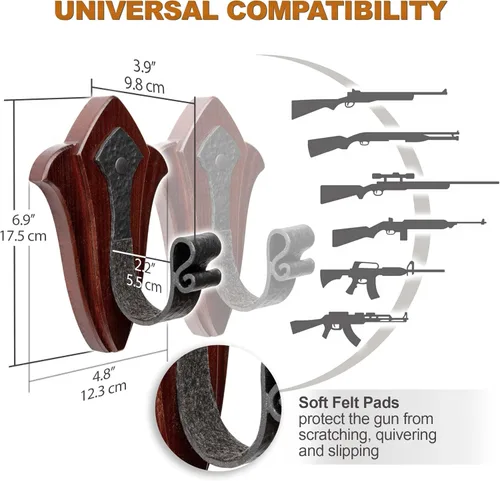 Miniatura 3 de TESLYAR Soporte de Pared para Armas – Montaje Horizontal de Armas en Pared con Ganchos de Metal – Soporte de Pared para Rifles – Soporte de Pared