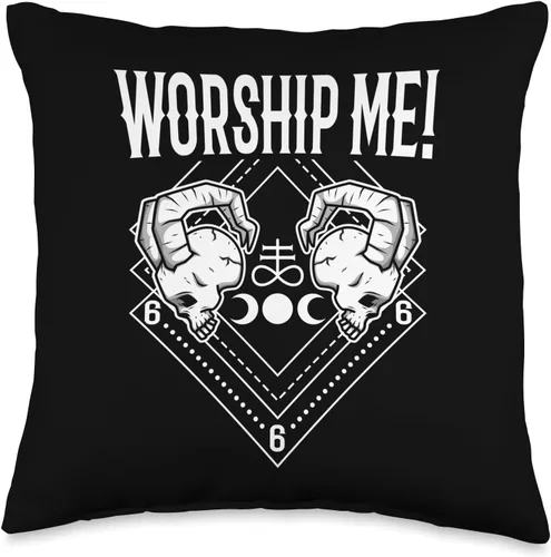 Goth Pentagram antichrist evil goat satan baphomet Worship Me - Almohada de 16 x 16 pulgadas, multicolor
