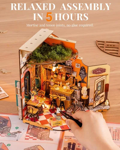 Miniatura 5 de Rolife Kit de casa en miniatura de bricolaje Cheers Bar Dining, estantería de Rincón del libro 3D para decoración de adultos, kits de casa