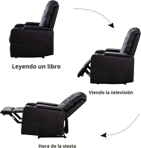 Miniatura 7 de CANMOV Silla reclinable eléctrica con puertos USB y portavasos, asiento de cine en casa de cuero transpirable con almacenamiento oculto en el brazo