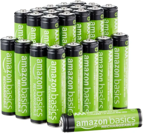 Amazon Basics Paquete de 24 baterías recargables AAA NiMH Performance, 800 mAh, recarga hasta 1000 veces y precargadas