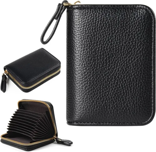 Tarjetero RFID para tarjetas de crédito, cartera pequeña con cremallera de acordeón, estuche organizador de tarjetas para mujeres y hombres