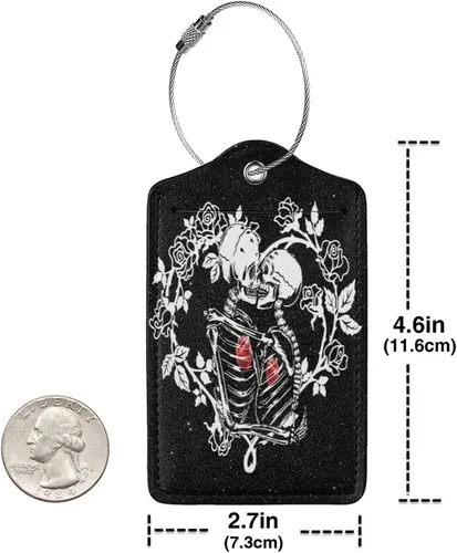 Miniatura 3 de Juego de 2 etiquetas de cuero de cuero de acero inoxidable para equipaje para maletas, para bolsa de viaje