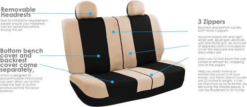 Miniatura 6 de Juego de funda para asiento bolsas de aire de tela negra ligera y fresca FH Group FH-FB030115-SEAT lista para separar; se ajusta a la mayoría