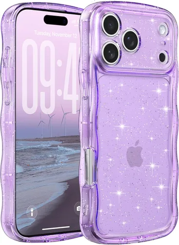 Miniatura 70 de FABSPARK Funda para iPhone 14 Pro Max, bonita funda colorida con láser, retro, exquisita, rizada, borde ondulado, protector estético de TPU suave