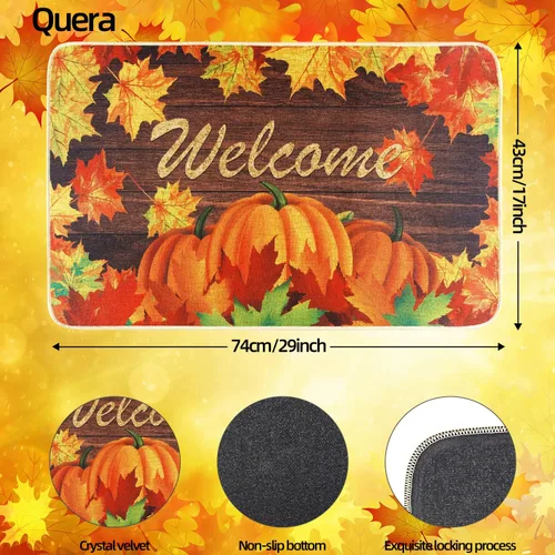Miniatura 3 de Quera Tapete de bienvenida de calabaza para interiores y exteriores, dormitorio, cocina, hojas de arce otoñales, tapete de bienvenida para entrada