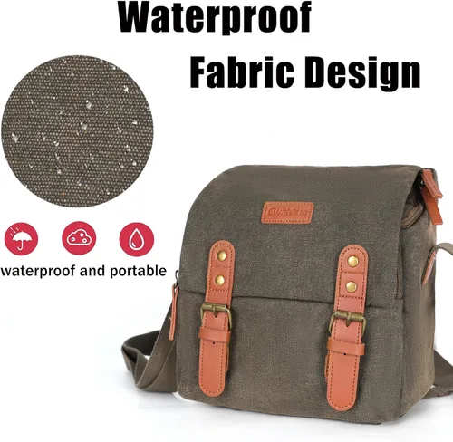Miniatura 4 de Cwatcun Bolsa Pequeña para Cámara Bolsa Mensajero de Lona Compacta para Cámara, Funda de Hombro para Cámara Digital, Bolsa de Fotografía de Viaje