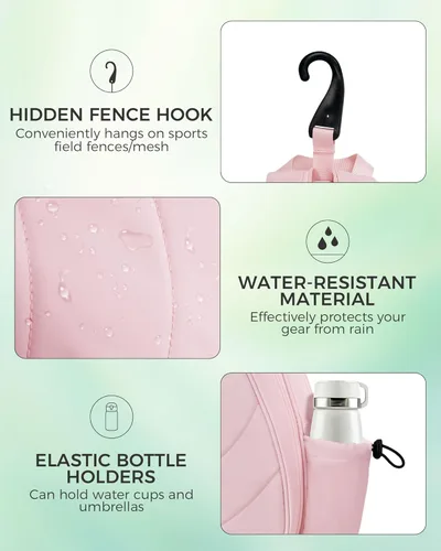 Miniatura 8 de Bolsa de tenis, mochila de tenis resistente al agua para mujeres y hombres, diseño de bandolera acolchada para tenis, pickleball, raquetas de Rosa