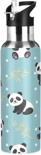 Cute Cartoon Pandas Poses Insulated Stainless Steel Water Bottle with Straw 20 Oz, BPA-Free Sports Water Bottle with Straw Leakproof Water Bottles