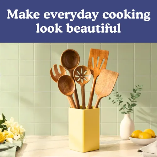 Miniatura 7 de Utensilios de cocina no tóxicos: juego de utensilios de cocina de 6 piezas, sin pegamento y cucharas de madera de una pieza para cocinar, juego