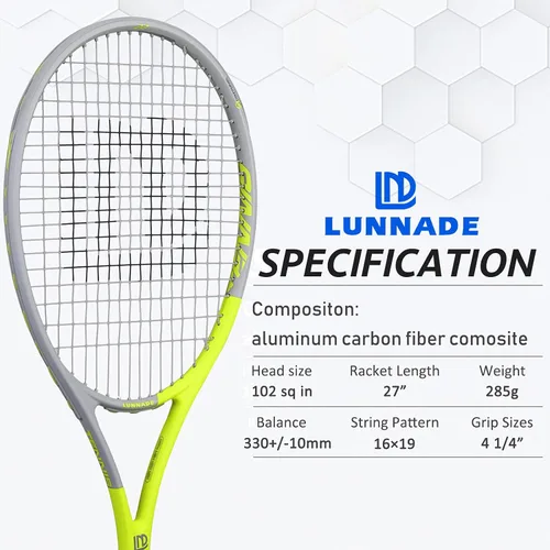 Miniatura 2 de Raqueta de tenis para adultos de 27 pulgadas, raqueta de tenis de fibra de carbono a prueba de golpes, ligera, pre-cordada y con empuñadura