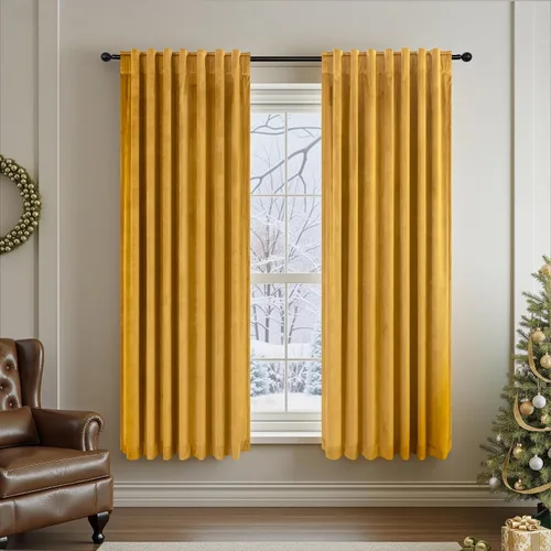 Miniatura 14 de Cortinas de terciopelo opacas para oscurecer la habitación de 63 pulgadas de largo para sala de estar, comedor, 2 paneles, privacidad pesada