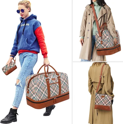 Miniatura 93 de IBFUN Bolsas de fin de semana para mujer, bolsa grande de lona para viaje, bolsa de viaje con compartimento para zapatos, 21 pulgadas, juego de 3