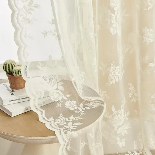 SEEKRIGHT - Cortinas de encaje para filtrar la luz, 2 paneles de cortinas traslúcidas florales victorianas con bolsillo para cortinero, decoración
