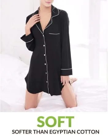 Miniatura 5 de Cherrydew Camisones para mujer, de viscosa de bambú, suave, de manga larga, con botones, para dormir, tallas S-XXL