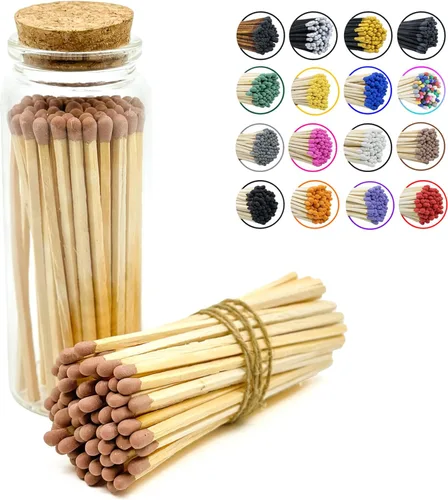 Chandler Studio | Fósforos en un frasco | Más de 60 cerillas | Fósforos decorativos con almohadilla de encendido | Encendedor de velas largo para