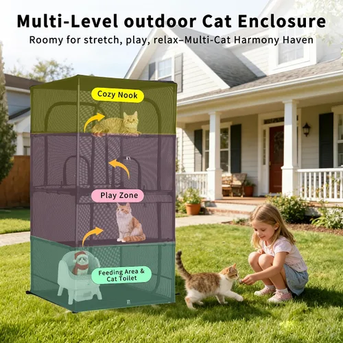 Miniatura 2 de Rockever Catio - Recinto para gatos al aire libre, jaula grande de 61.4 pulgadas para gatos con ventanilla, patio para gatos de 4 niveles, 6