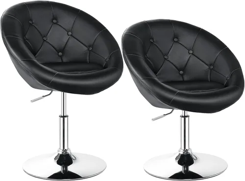 Miniatura 12 de Giantex Silla giratoria redonda de tocador, silla de maquillaje con altura ajustable y inclinación con respaldo, para uso en salones de belleza