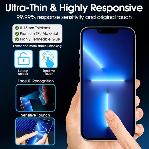 Miniatura 4 de Paquete de 3 protectores de pantalla de TPU para iPhone 13/13 Pro de 6.1 pulgadas, película de hidrogel transparente HD transparente suave