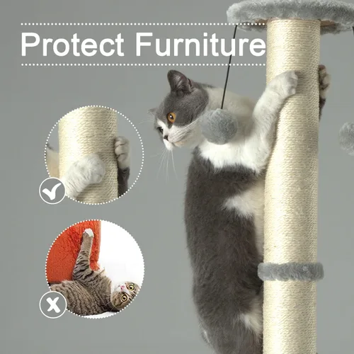 Miniatura 2 de PEEKAB Poste rascador para gatos de 32 pulgadas de alto, postes de sisal con bola colgante y cepillo de auto-masaje, rascador vertical para gatos