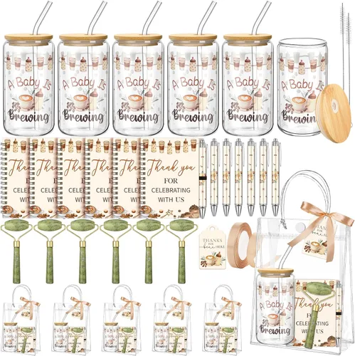 Miniatura 11 de Reallnaive Juego de 6 Premios de Juego de Baby Shower de Oso para Jugadores Ganadores Vasos con Tapas Pajitas Rodillo para Cara Bolígrafos Cuadernos