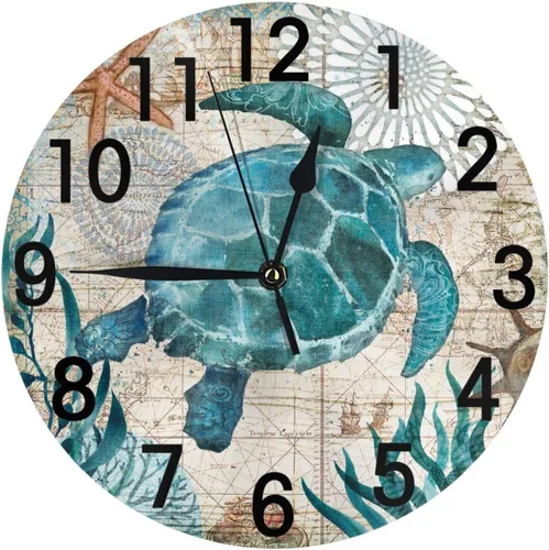 Miniatura 10 de Reloj de pared de playa de mar, funciona con pilas, reloj redondo silencioso sin tictac, decoración de pared para el hogar, oficina, escuela, 9.8