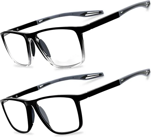 Miniatura 8 de Paquete de 2 lentes de lectura para hombres, lectores de estilo deportivo con bloqueo de luz azul y filtro antideslumbrante, lentes ligeras