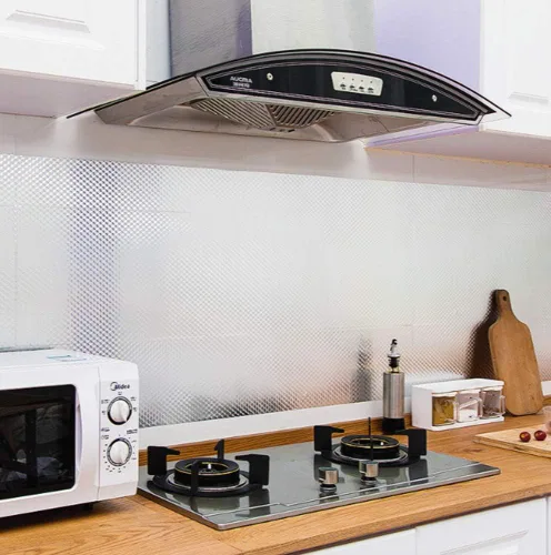 Miniatura 2 de Amhao Kitchen - Adhesivo autoadhesivo para pared, papel tapiz a prueba de aceite, papel de aluminio extraíble, resistente a altas temperaturas, 15.7