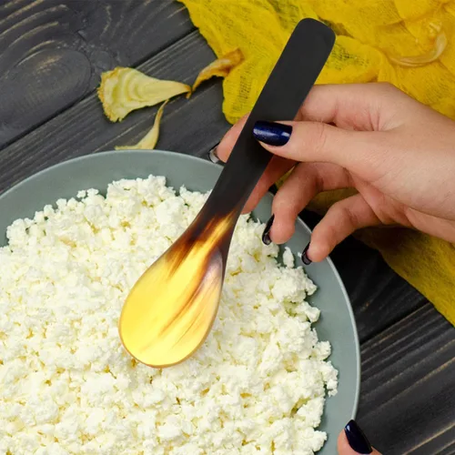 Miniatura 9 de Hemoton Juego de 3 cucharas de cuerno de buey de 5.70 pulgadas para postre de cuerno natural para café, té, helado, pastel y utensilios para servir