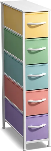 Miniatura 21 de Sorbus Cómoda Estrecha para Niños con 4 Cajones - Cajonera de Almacenamiento Vertical Delgada con Marco de Acero, Superficie de Madera y Tinte pastel