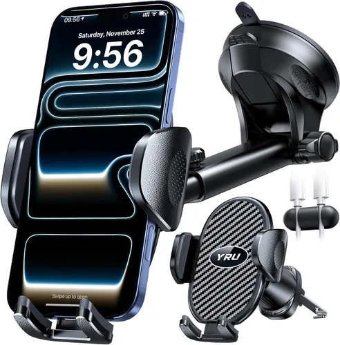 Miniatura 9 de YRU Soporte universal mejorado para teléfono para automóvil, giratorio en 360°, fuerte succión, soporte de ventilación para iPhone 17 16 Pro Max