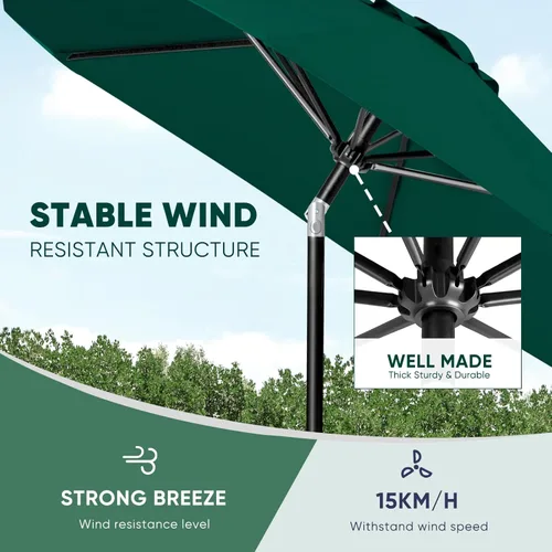 Miniatura 5 de Tempera Patio Market - Sombrilla de mesa para exteriores con botón de inclinación y manivela, sombrilla grande con poste resistente y toldo Verde