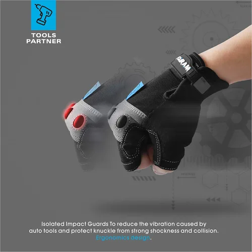Miniatura 2 de FOUR-AM Guantes de trabajo para hombre, guantes mecánicos sin dedos, antichoque, anticolisión para hombres y mujeres