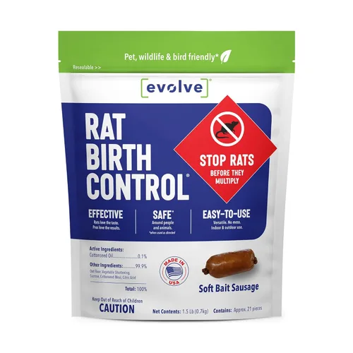 Evolve Rat Anticonceptivo Salchichas de cebo suave – 1.5 libras | Control de población de ratas científicamente probado | No es un veneno, manejo de