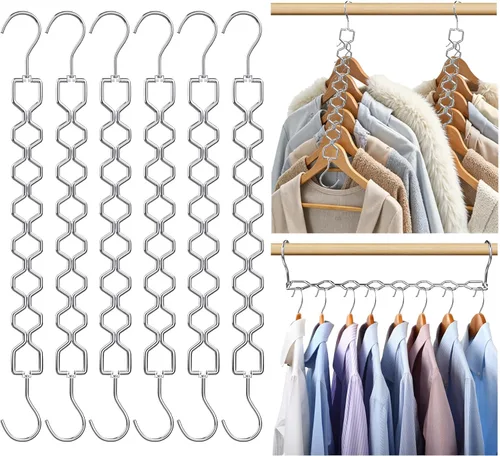 6 Pack de perchas que ahorran espacio para ropa, organizador de metal resistente con capacidad de 30 libras, percha mágica para ahorrar espacio en