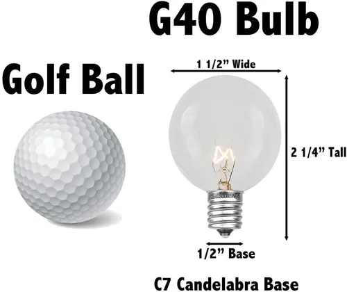 Miniatura 4 de Novelty Lights Paquete de 25 bombillas de globo verde G40 para exteriores, bombillas incandescentes de vidrio con 3000 horas de vida útil, bombillas