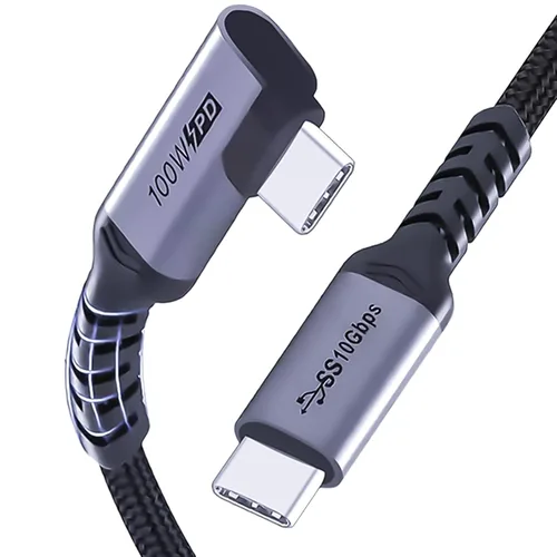 Miniatura 11 de Cable USB C corto de 100W 3.1 ángulo recto [1.5 pies, 2 paquetes], carga rápida de 5A, cables con chip E-Marker de datos de alta velocidad 10Gbps