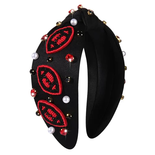 Miniatura 13 de Diademas anudadas de fútbol para mujer, diadema deportiva para el día del juego, diadema de cristal perlado con nudo superior ancho, accesorios