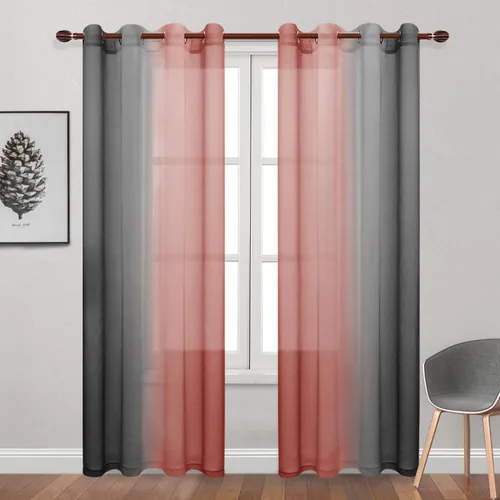 Miniatura 102 de DWCN Cortinas Transparentes de Lino Sintético Negro Degradado Ombré - Cortinas Semi Transparentes de Gasa con Ojales en la Parte Superior