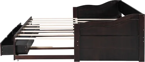 Miniatura 9 de JIVOIT Sofá cama extensible con cama nido y dos cajones de almacenamiento, marco de sofá cama de madera con soportes de listones de madera, diseño