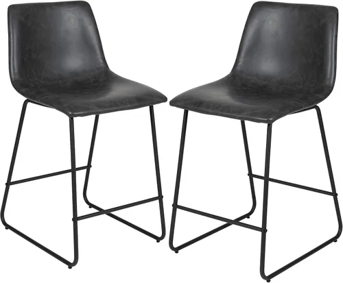 Flash Furniture LeatherSoft Taburetes de altura de mostrador, gris, 2 piezas (2ETER1834524GY)