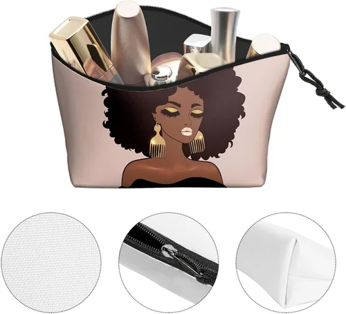 Miniatura 3 de Bolsa de maquillaje Melanin para mujer, bolsa de cosméticos impresa portátil, bolsa de aseo de viaje, bolsa organizadora de maquillaje para mujeres