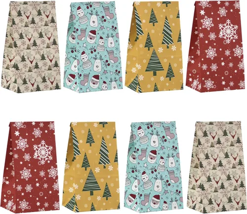 Bolsas de regalo de Navidad con calcomanías, 24 bolsas de papel kraft, bolsas de regalo de fiesta de vacaciones para aula, envoltura de regalos para