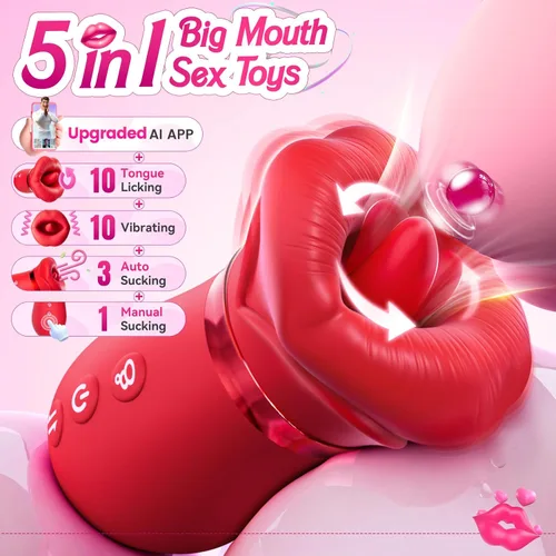 Miniatura 2 de Vibrador de juguete sexual para adultos para mujeres – Sovokn 5 en 1 vibrador de succión bucal rosa juguete sexual 10 lamiendo la lengua, 3 juguetes