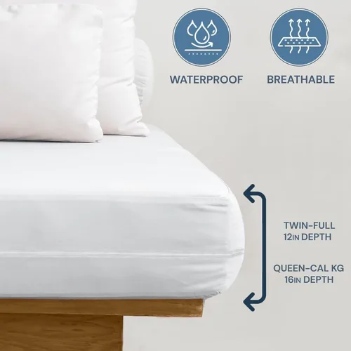 Miniatura 5 de Protector de colchón con cremallera de tamaño individual, impermeable, lavable a máquina