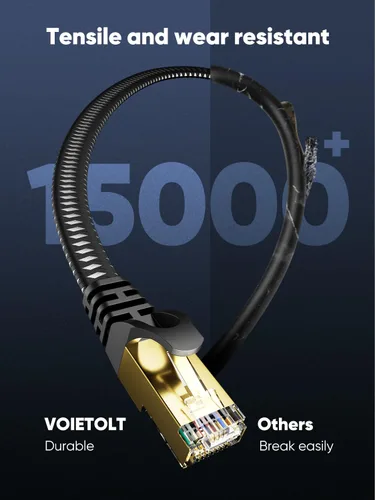 Miniatura 6 de Cable Ethernet Cat 8 de 20 pies plano, cable de Internet trenzado de alta velocidad de 40 Gbps 2000 MHz con RJ45 chapado en oro SSTP, cable LAN