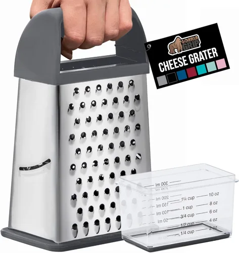 Miniatura 10 de GORILLA GRIP Rallador de queso de 4 lados 100% libre de BPA con contenedor, ralladores de caja XL de acero inoxidable, triturador de parmesano, Rosa