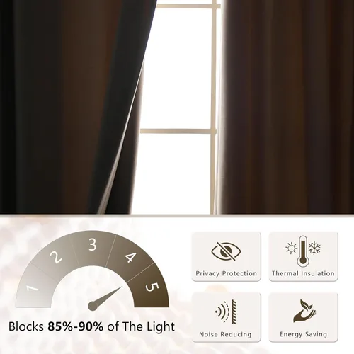 Miniatura 3 de Macochico Cortinas opacas de lino plisadas para oscurecer la habitación, panel con aislamiento térmico para dormitorio, sala de estar, sala