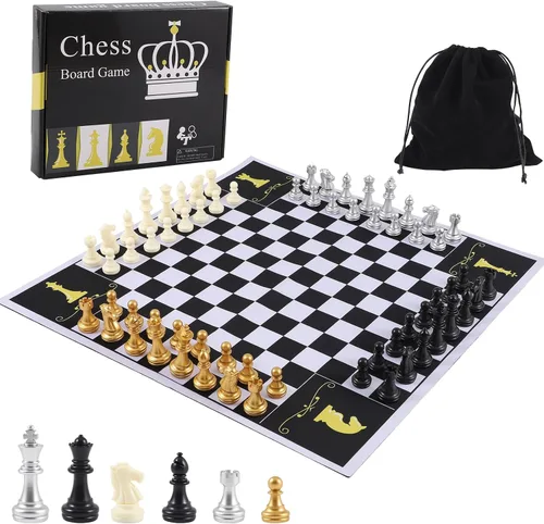 Jyquorp Juego de mesa de ajedrez para 4 jugadores, juego de ajedrez para cuatro personas, juego de ajedrez único de equipo, material de alfombrilla